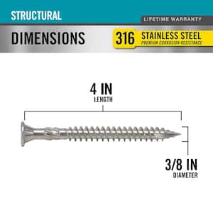 3/8 in. x 4 in. Star Drive Wafer Head Structural 316 Stainless Steel Screw