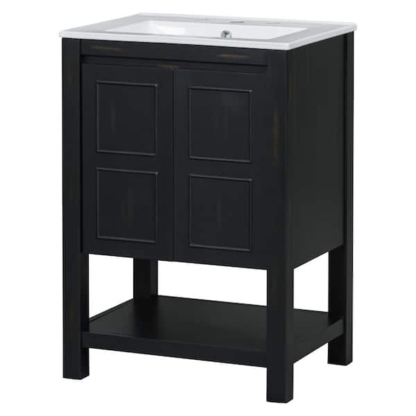 Tileon 24 in. W x 18.3 in. D x 34.7 in. H Single Freestanding Bath Vanity in Espresso with White Ceramic Top