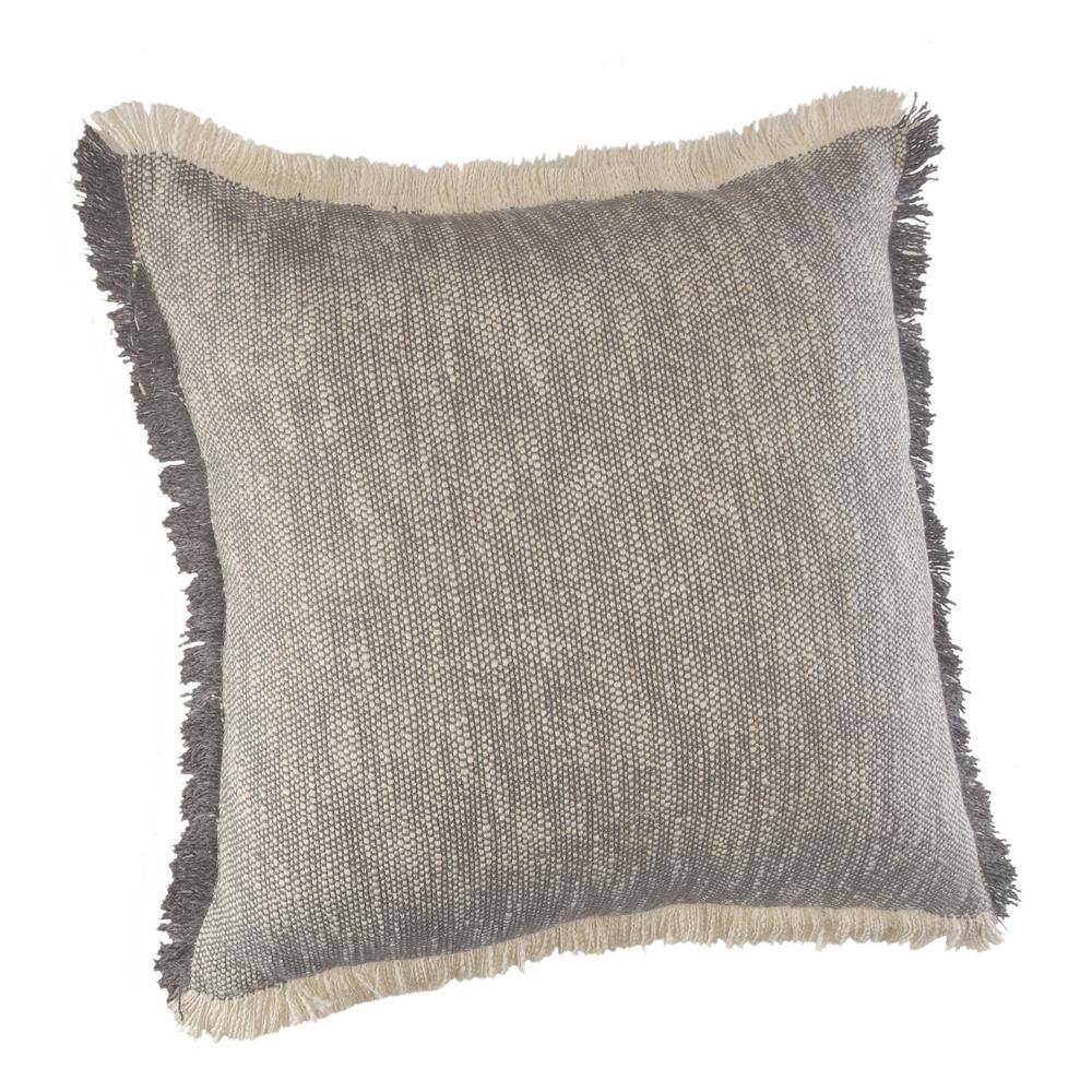 Gray and White Two-Tone Fringe Woven Throw Pillow, 20" x 20"