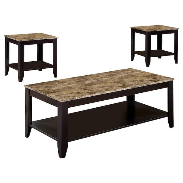 Coaster 3-Piece 48 in. Cappuccino/Brown Large Rectangle Marble Coffee Table Set with Shelf