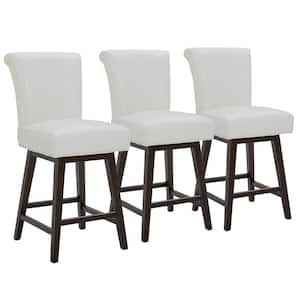 Dennis 26 in. Pure White High Back Solid Wood Frame Swivel Counter Height Bar Stool with Faux Leather Seat(Set of 3)