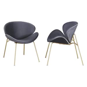 Grey Velvet Upholstered Dining Chairs with Gold Metal Legs(Set of 2)