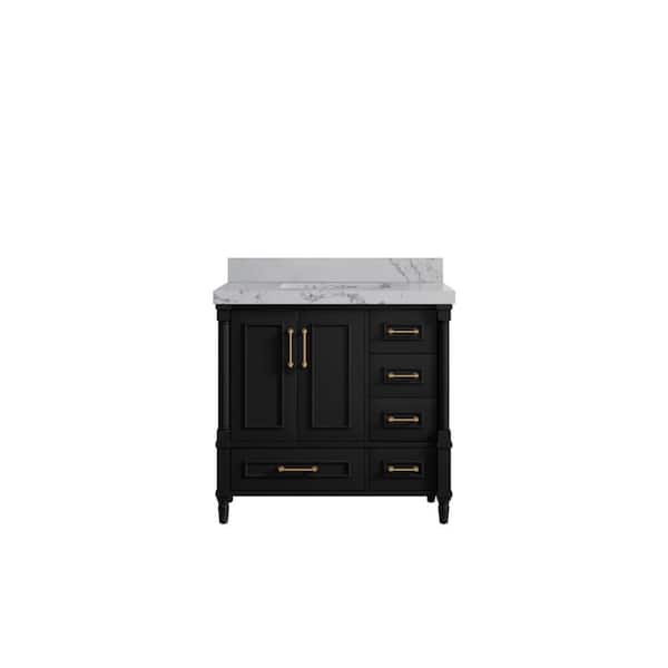 Willow Collections Hudson 36 in. W x 22 in. D x 36 in. H Single Sink Bath Vanity Center in Black with 2 in. Venatino Quartz Top