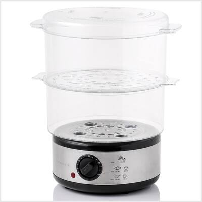20-Cup Silver 2-Tier Food Steamer with Stainless Steel Base and Plastic Containers