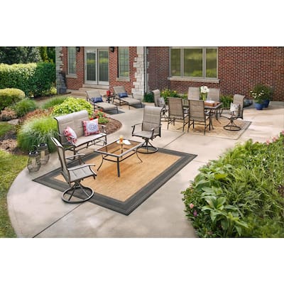 Riverbrook Espresso Brown 7-Piece Outdoor Patio Steel Rectangular Glass Top Dining Set with Padded Sling Chairs