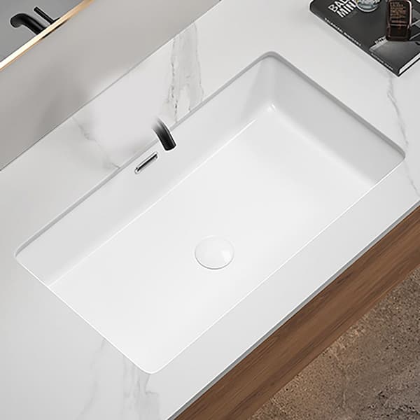 27.56 in. x 15.75 in. Undermount Bathroom Sink in Milk White Ceramic