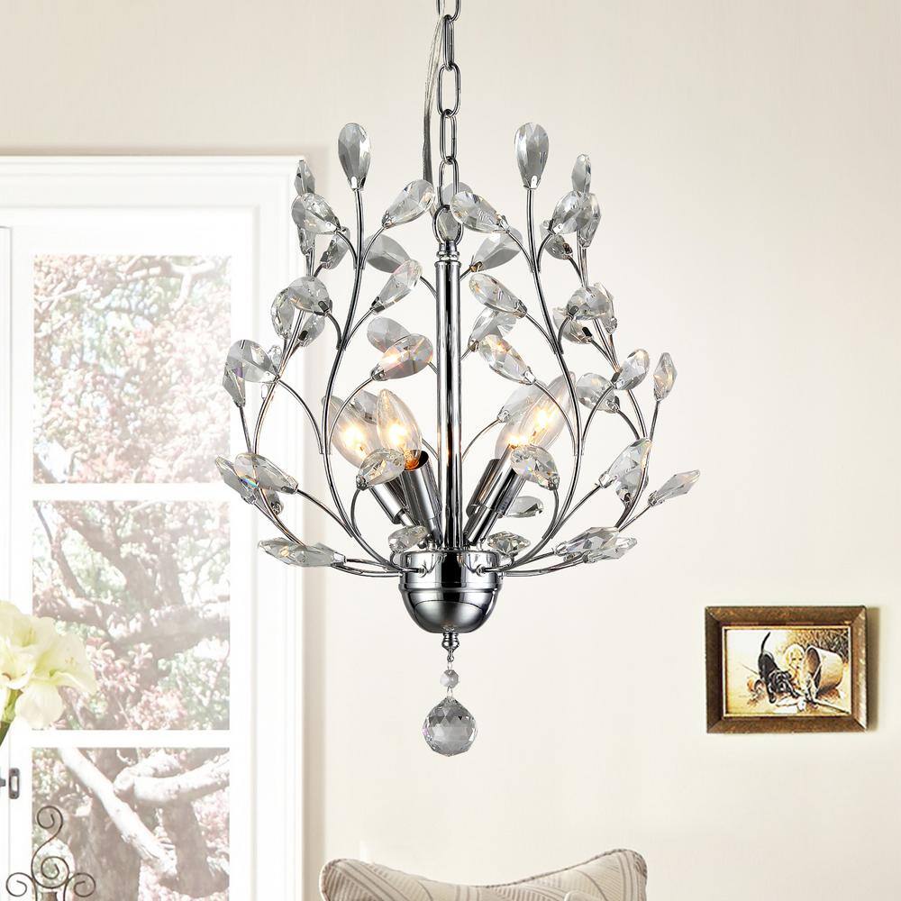 Chrome Mini Crystal Candle Chandelier with Dangle Embellishment