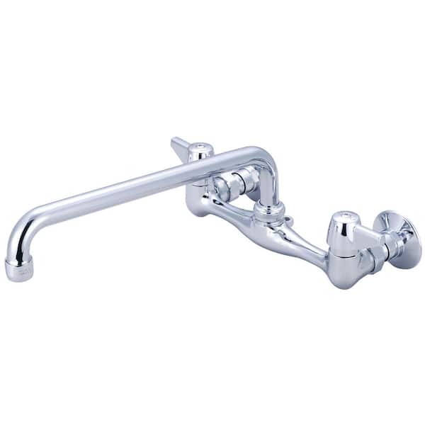 Central Brass Double-Handle Wall Mount Standard Kitchen Faucet in Polished Chrome