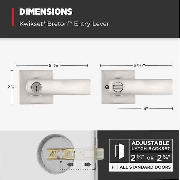 Kwikset Breton Square Satin Nickel Keyed Entry Door Handle