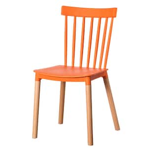 Orange Modern Plastic Dining Chair Windsor Design with Beech Wood Legs