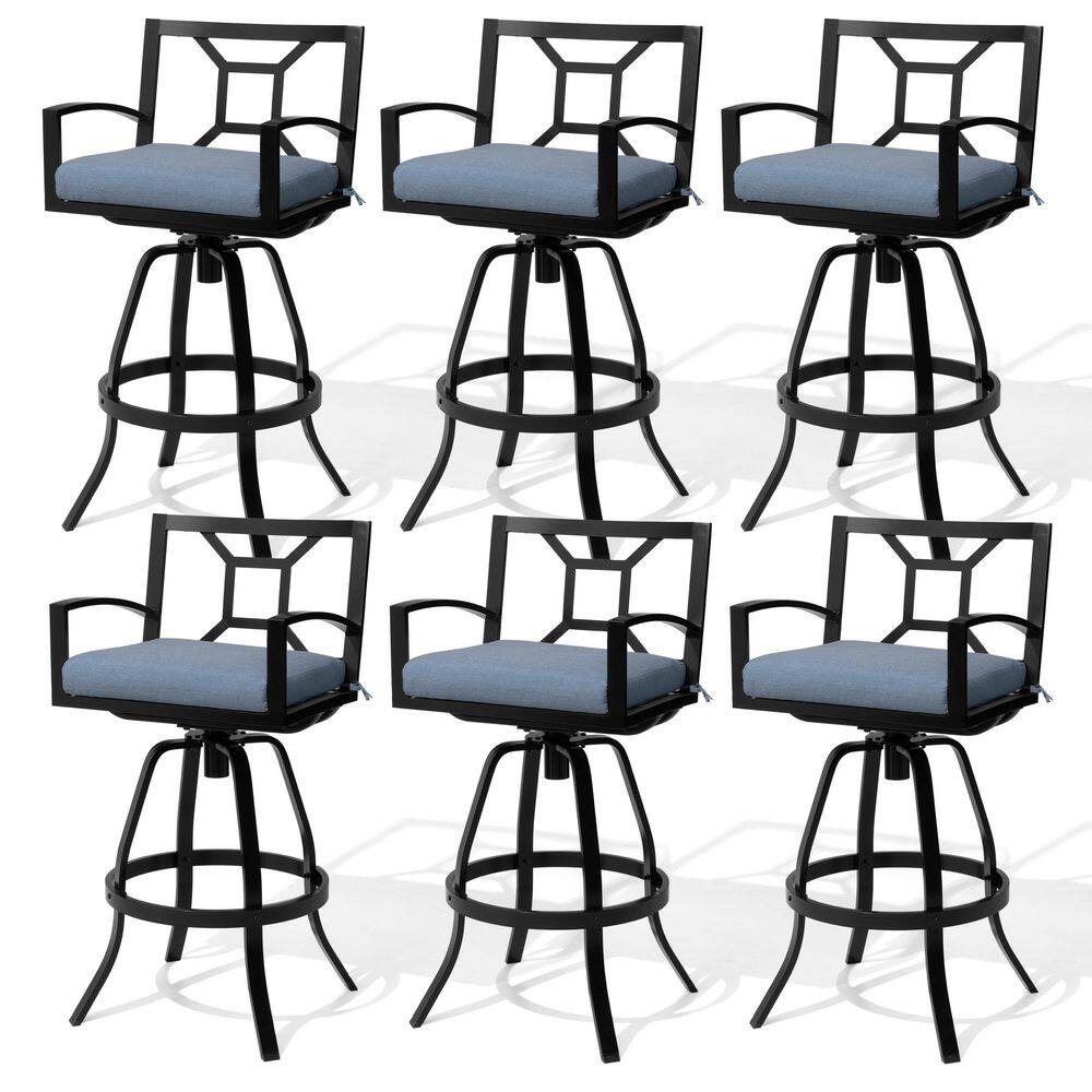 Swivel Aluminum Outdoor Bar Stool with Sunbrella Spectrum Denim Cushion (6-Pack) price history on PriceWatchPro