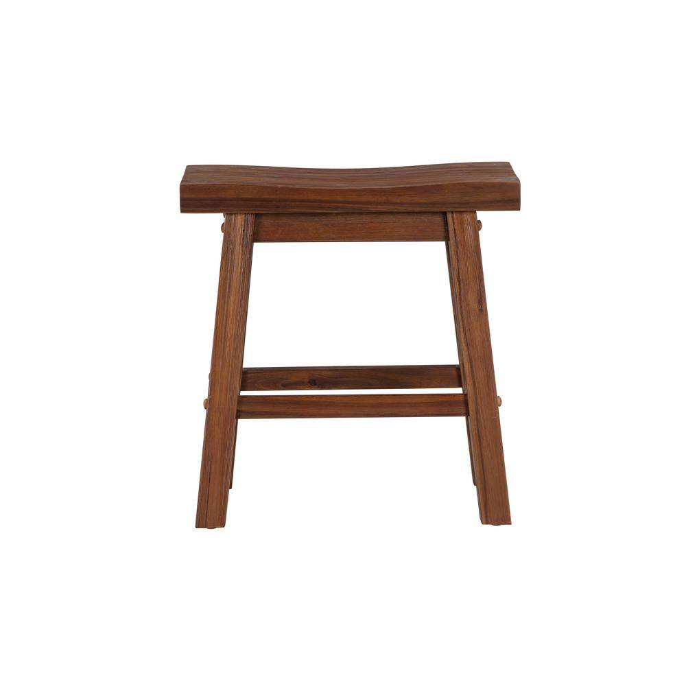 Set of 2 Rustic Chestnut Wire-Brushed Saddle Stools, 18" Height