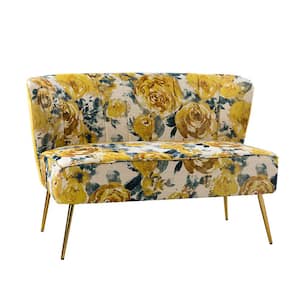 Arezo 47 in. Comfy Yellow Floral Pattern Design Loveseat with Channel Tufted Back and Adjustable Leg