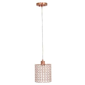 7.25 in. Glamorous Crystal Drum 1-Light Pendant Light, for Living Room, Dining Room, Entryway, Bedroom, Rose Gold