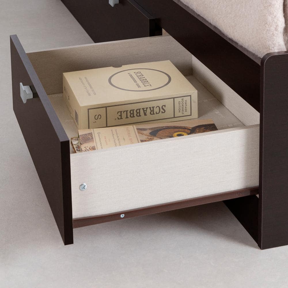 Chocolate Twin Wood Frame Captain's Bed with 3 Drawers