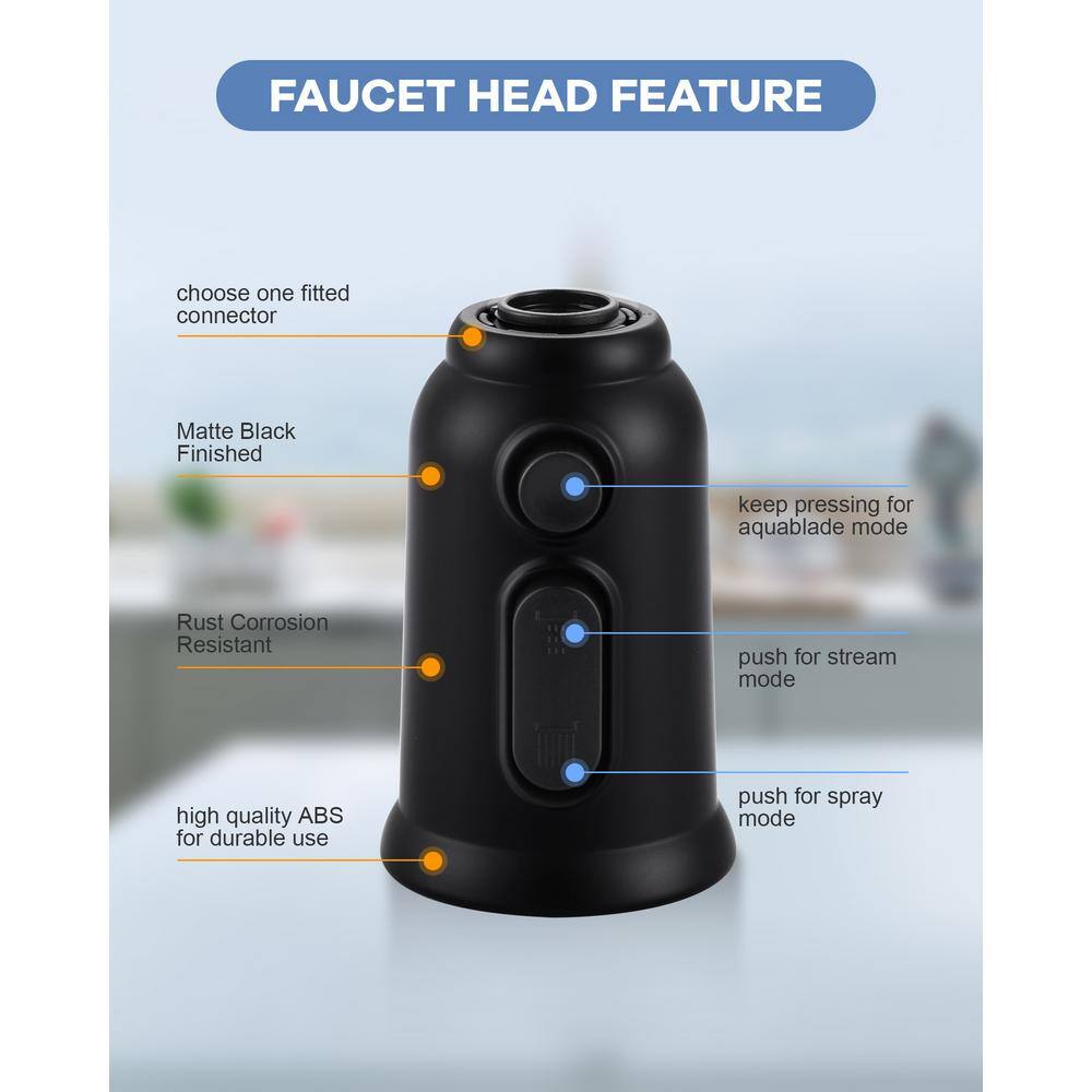 Matte Black 3-Function Kitchen Faucet Spray Head with Adapters