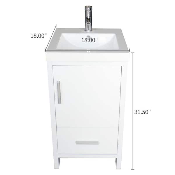 18 in. W x 18 in. D x 31.5 in. H Single Sink Freestanding Bathroom Vanity in White with White Top and Faucet