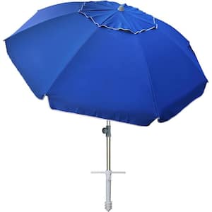 7 ft. Heavy-Duty High Wind Beach Umbrella with sand anchor and Tilt Sun Shelter in Dark Blue