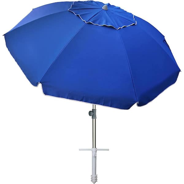 Dyiom 7 ft. Heavy-Duty High Wind Beach Umbrella with sand anchor and Tilt Sun Shelter in Dark Blue