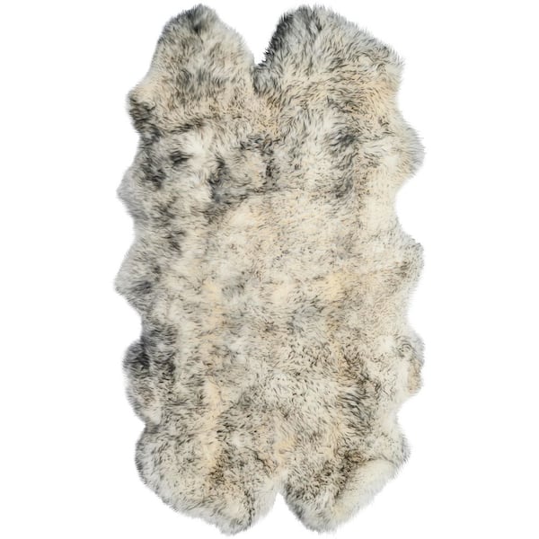 Sheep Skin 4 ft. x 6 ft. Ivory/Smoke Gray Solid Color Area Rug