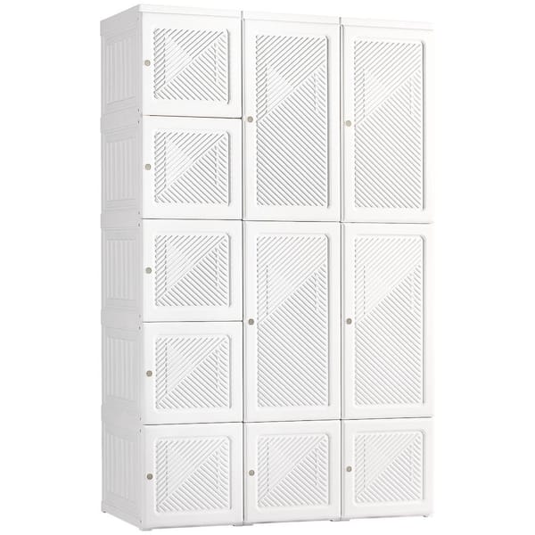 HOMCOM Portable Wardrobe Closet, Bedroom Armoire, Foldable Clothes Organizer with Hanging Rods, and Magnet Doors, White
