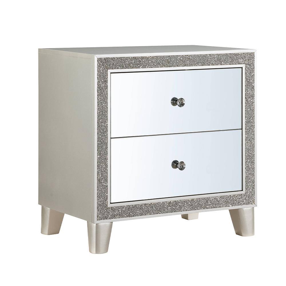 Elegant Mirrored Champagne Nightstand with 2 Solid Wood Drawers
