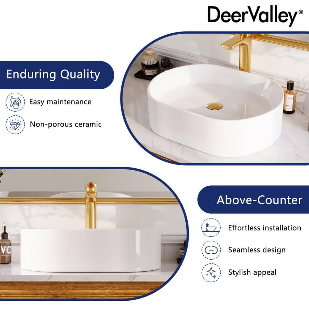 White Ceramic Rectangular Above-Counter Bathroom Vessel Sink