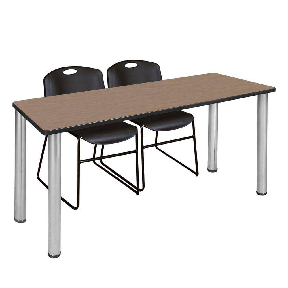 Kee 72 in x 24 in. Noble Oak Top Training Table Desk, Chrome Legs & 2 Zeng Chairs-Black