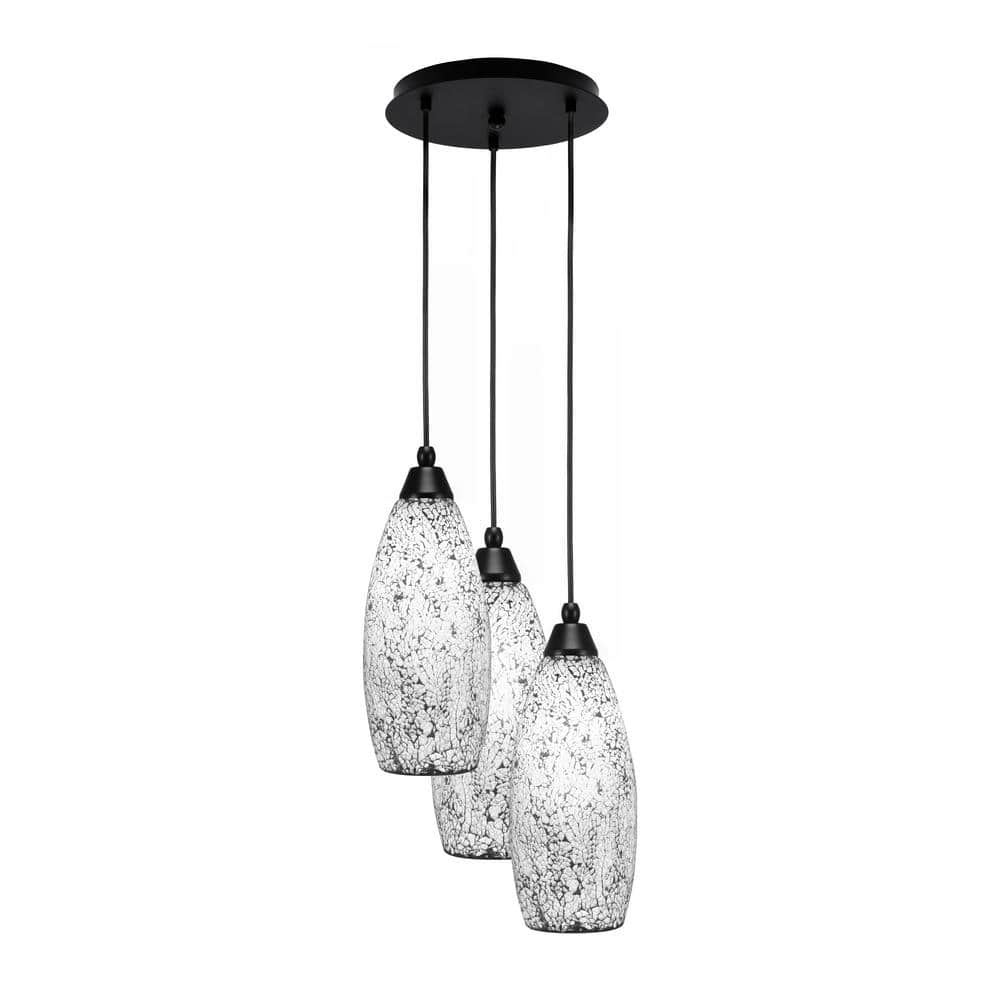 Savannah 15 in. 3-Light Matte Black Cord Pendant Light Black Fusion Glass S