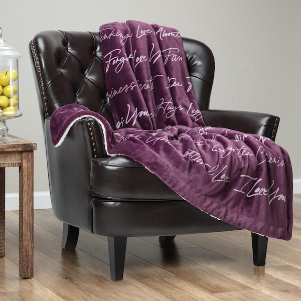 CHANASYA I Love You Aubergine Polyester Gift Throw Blanket, 50 x 65 in.