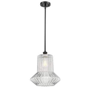 Springwater 1-Light Oil Rubbed Bronze Tubed Pendant Light with Clear Spiral Fluted Glass Shade