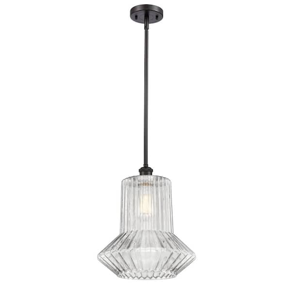 Innovations Springwater 1-Light Oil Rubbed Bronze Tubed Pendant Light with Clear Spiral Fluted Glass Shade