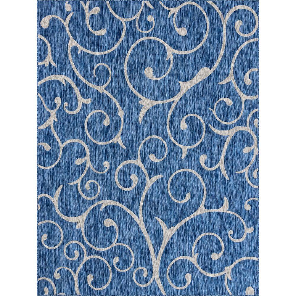 Unique Loom Outdoor Curl Azure Blue 9 ft. x 12 ft. Area Rug 3144883 ...