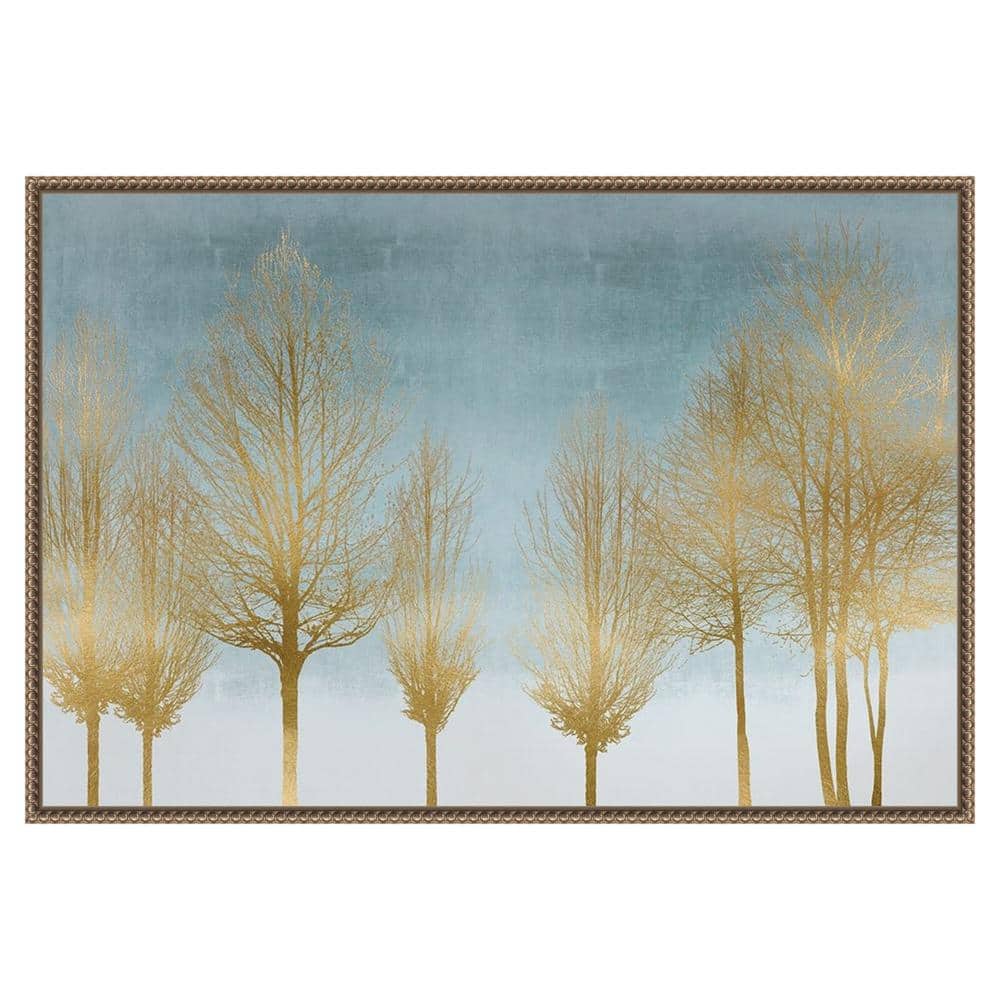 Gold Forest on Aqua Framed Canvas Wall Art Print