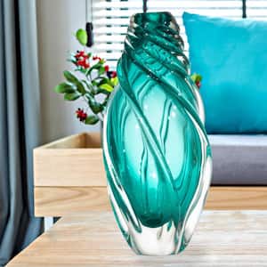 Aqua Swirl 12.75 in. Blue Glass Vase