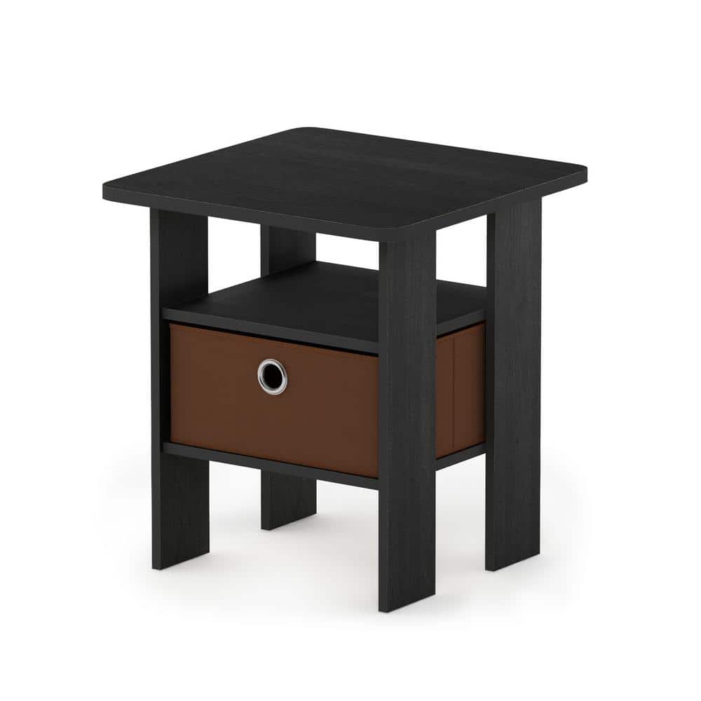 Americano Medium Brown Square End Table with Fabric Storage Bin