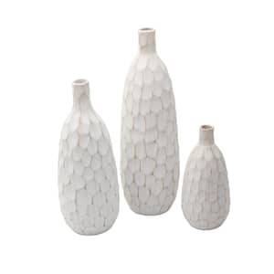 Set of 3 White Ceramic Pebble Shoulder Vases
