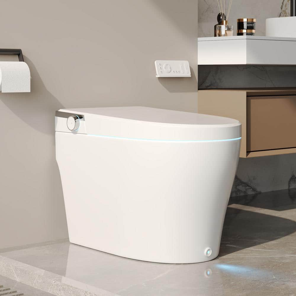 DEERVALLEY Elongated Smart Toilet Bidet in White with Remote, Blackout ...