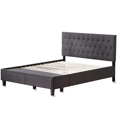 Brookside Anna Upholstered Charcoal, California King Bed Frame With Storage Headboard
