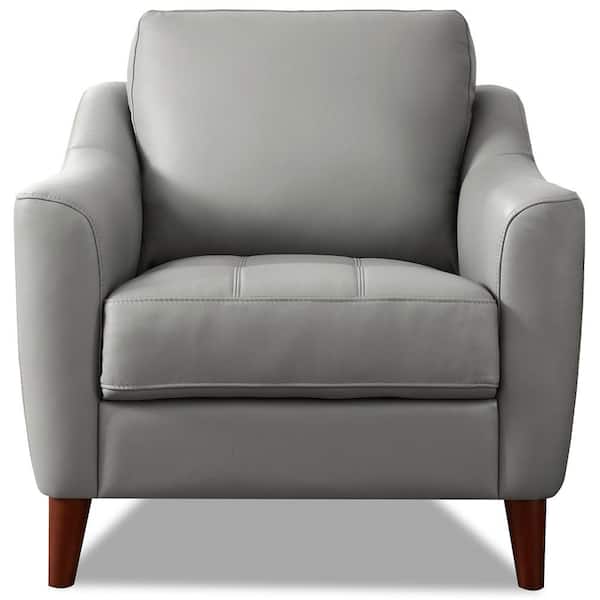 Hydeline Ersa Silver Gray Top Grain Leather Arm Chair with Memory Foam