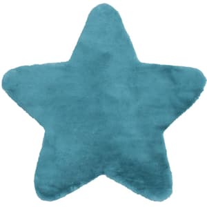 Opal Crest Modern Glam Faux Fur Solid Shag Light Blue 5 ft. 2 in. x 5 ft. 2 in. Star Area Rug