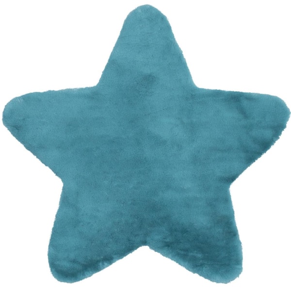 Well Woven Opal Crest Modern Glam Faux Fur Solid Shag Light Blue 5 ft. 2 in. x 5 ft. 2 in. Star Area Rug