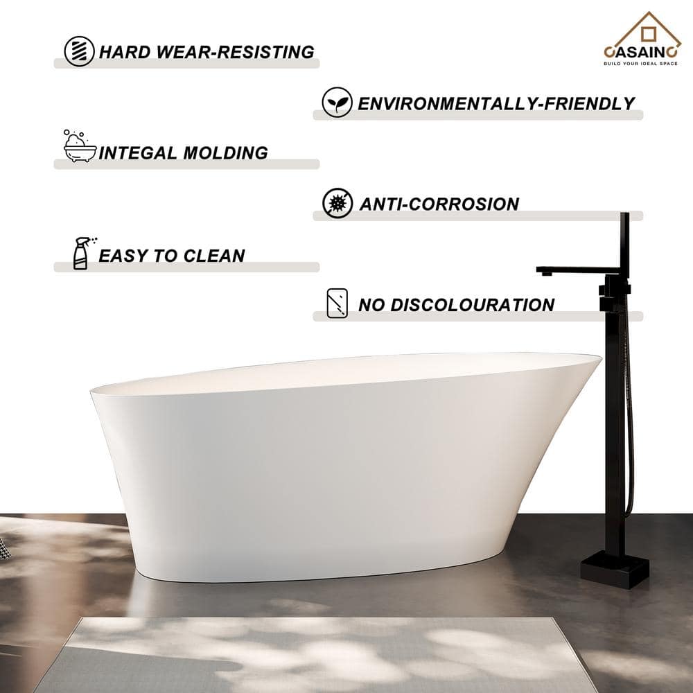 65'' Matte White Solid Surface Freestanding Bathtub