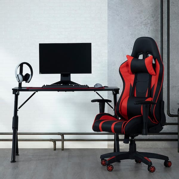 PRIMO INTERNATIONAL Felix Faux Leather Ergonomic Height Adjustable Reclining Swivel Office Gaming Chair in Black/Red