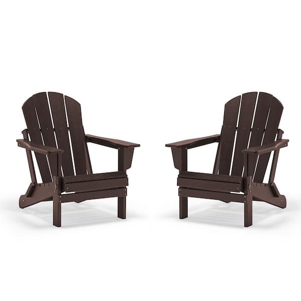 Uixe Classic Brown Folding Plastic Adirondack Chair (2-Pack)