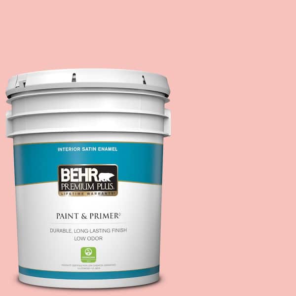 BEHR PREMIUM PLUS 5 gal. #160A-3 Pink Hydrangea Satin Enamel Low Odor Interior Paint & Primer