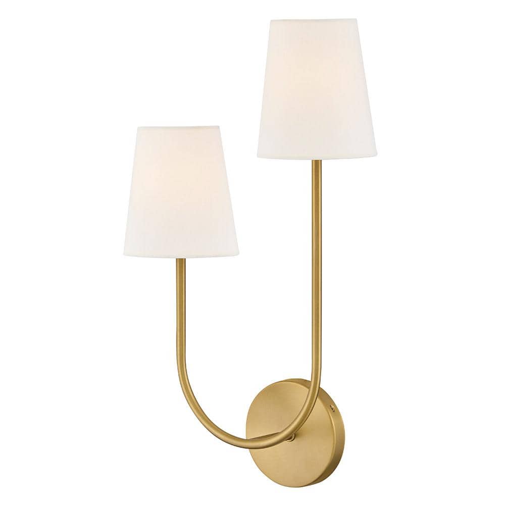 Lacquered Brass 2-Light White Linen Wall Sconce