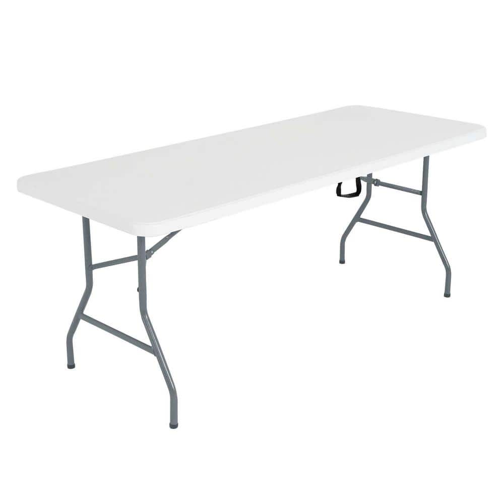 White 6-Foot Rectangular Folding Table with Black Legs