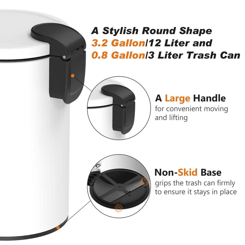 White Metal Step-On Trash Can Combo with Pedal
