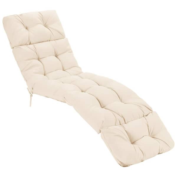 WELLFOR 73 in. L x 22 in. W 1-Piece Outdoor Chaise Lounge Cushion with String Ties in Beige